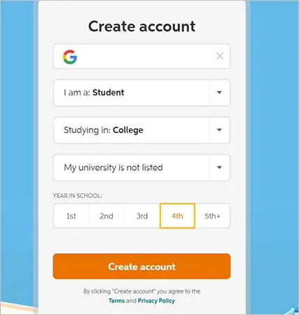Create Account Tab