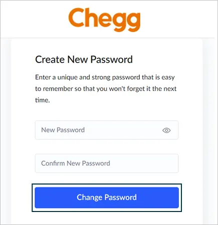 enter a new password, confirm the new password, and tap change password