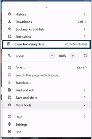Click on the Clear Browsing Data option