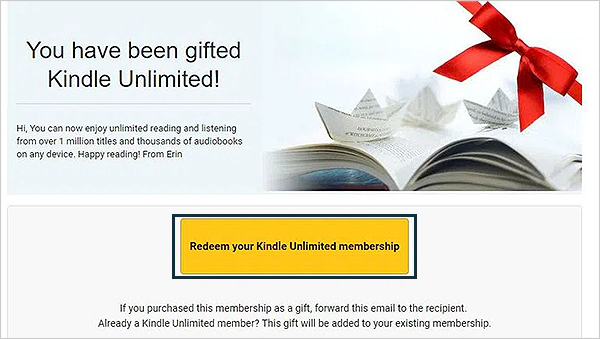 Click to Redeem your Kindle Unlimited membership.