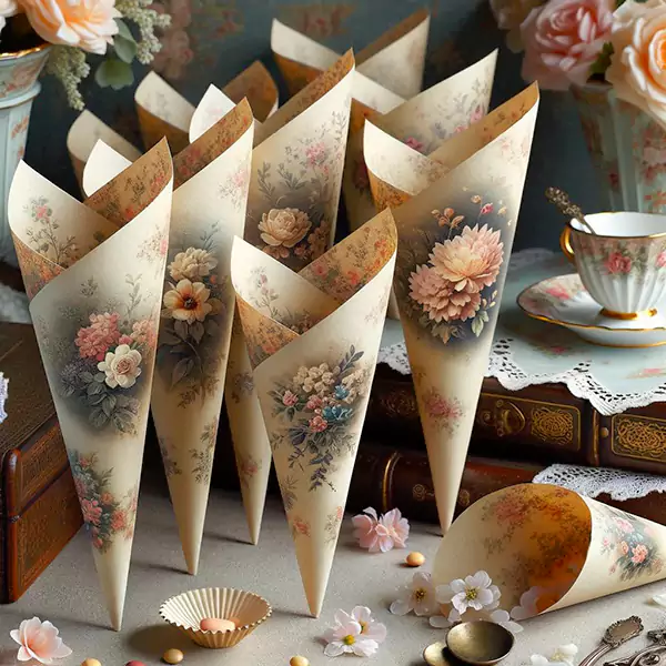 Floral printed paper cones