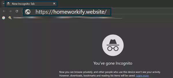 Open the Homeworkify website in Incognito Mode