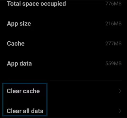 Tap either Clear Cache or Clear Data option
