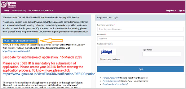 IGNOU Student Registration Portals