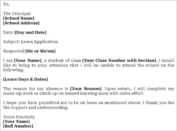 Leave Application for School