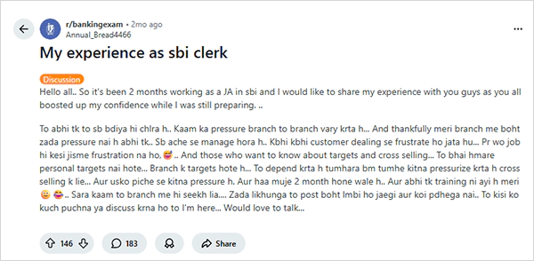 Experiences of SBI Clerks After Selection